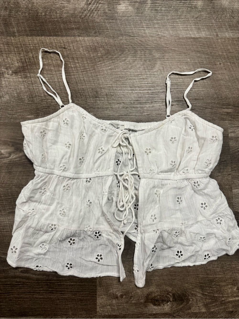 American Eagle White Tank Top Crop Top Tie Front Size Medium